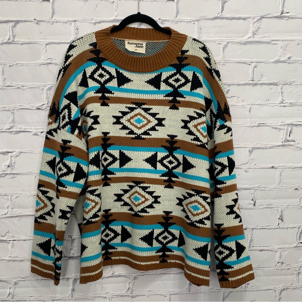 Savanna Jane Aztec print knit sweater